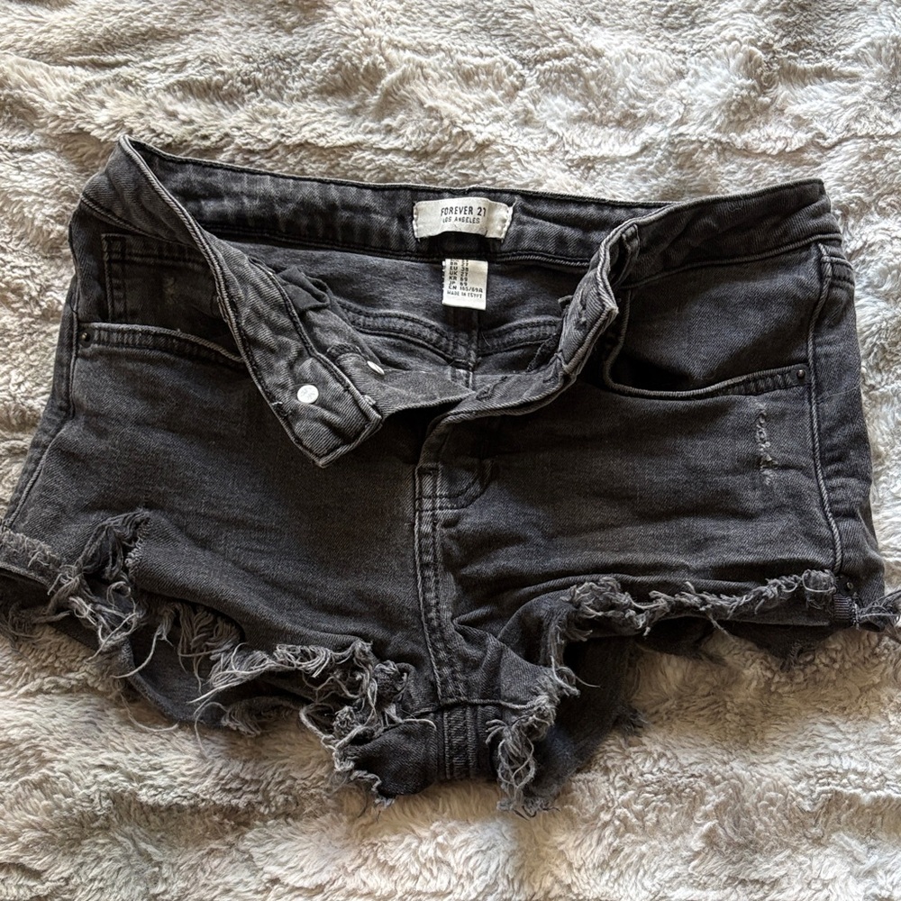 Forever 21 Charcoal Distressed Jean Shorts